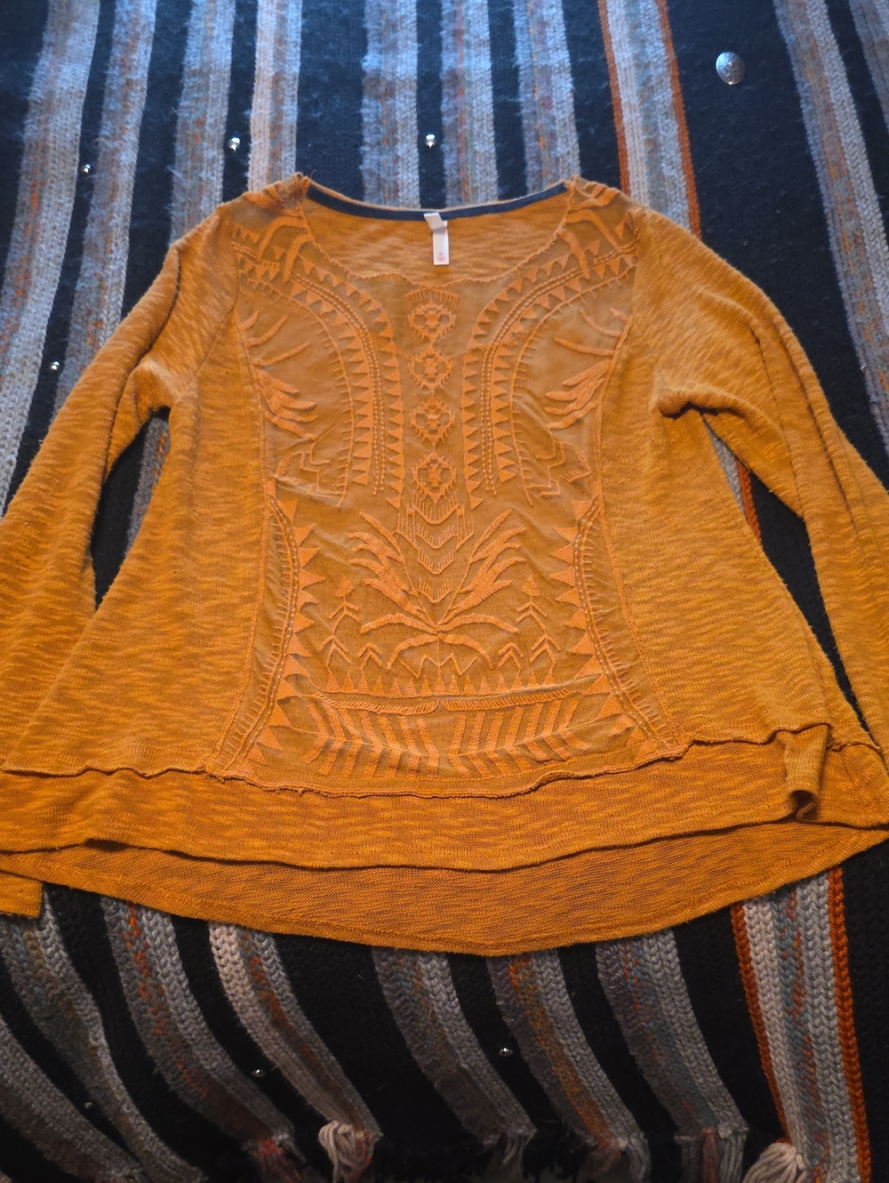 Xhilaration Mustard Textured Embroidered Long-Sleeve Top